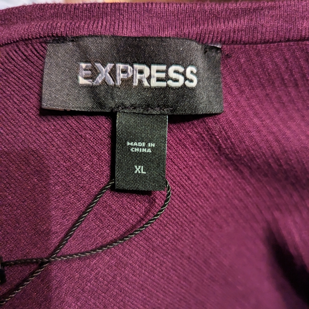 Express One Shoulder Knit Crop Top in Merlot, Size XL - Picture 6 of 8